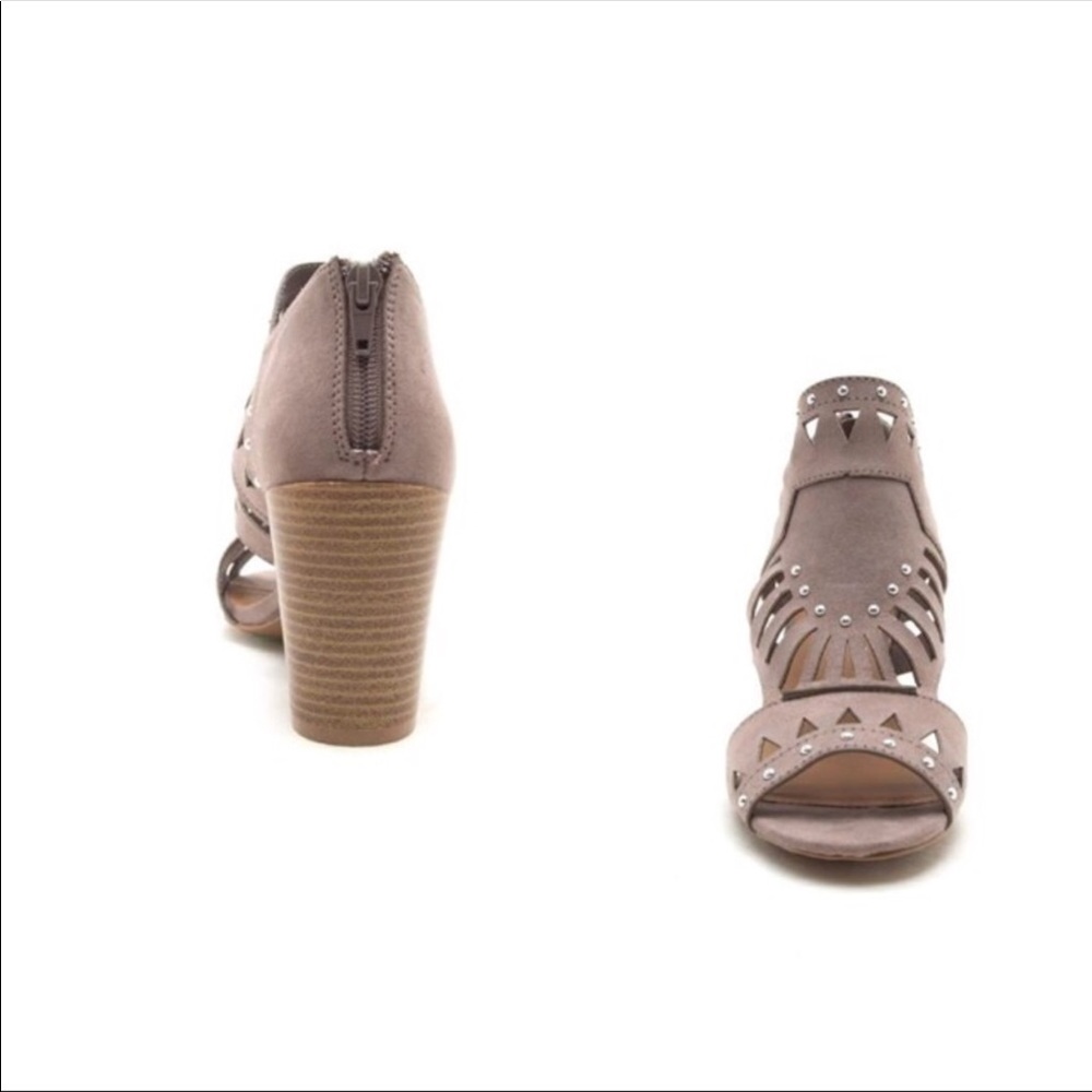Taupe Peep Toe Studded Booties - Picture 3 of 4